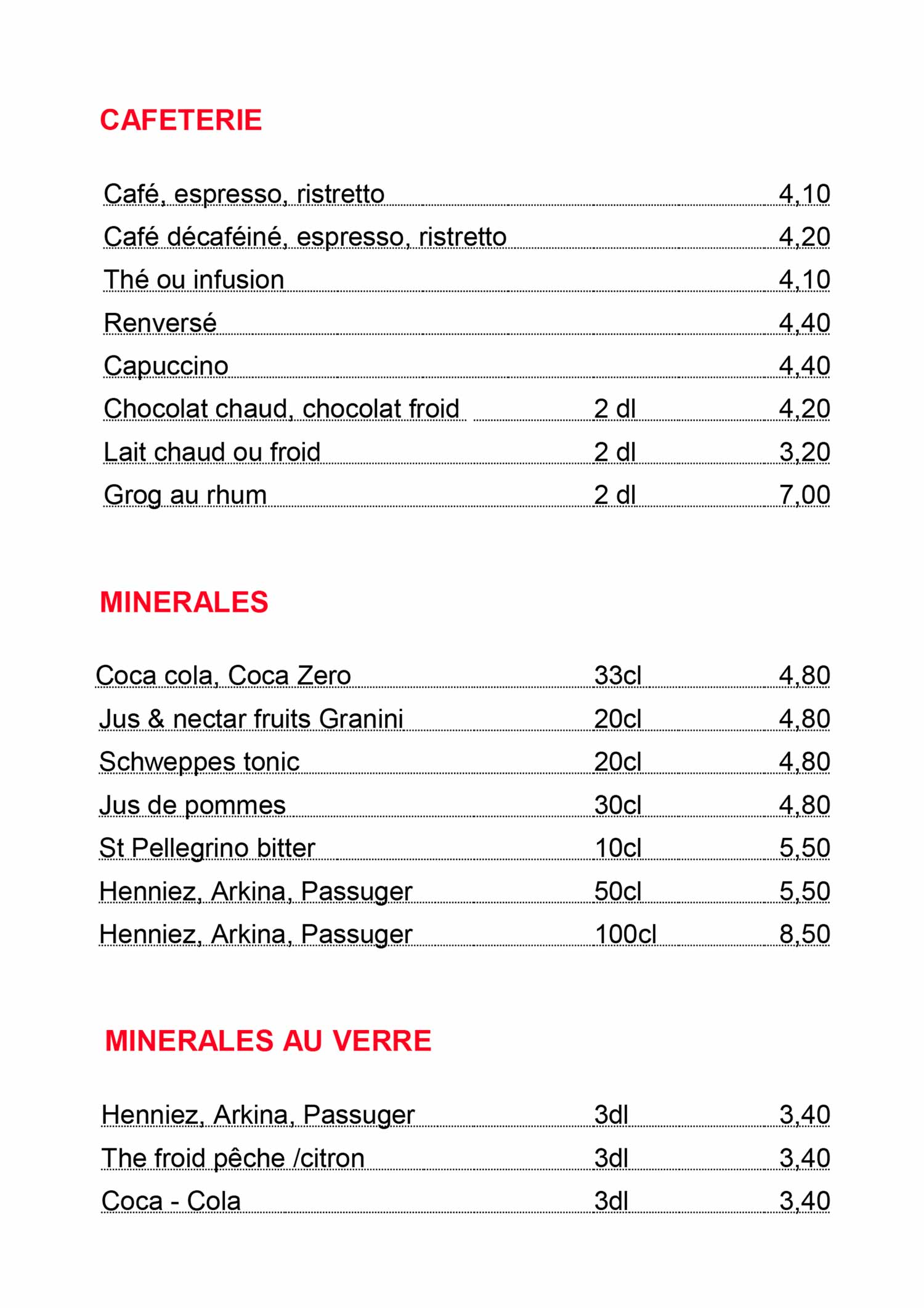 Carte boissons 1