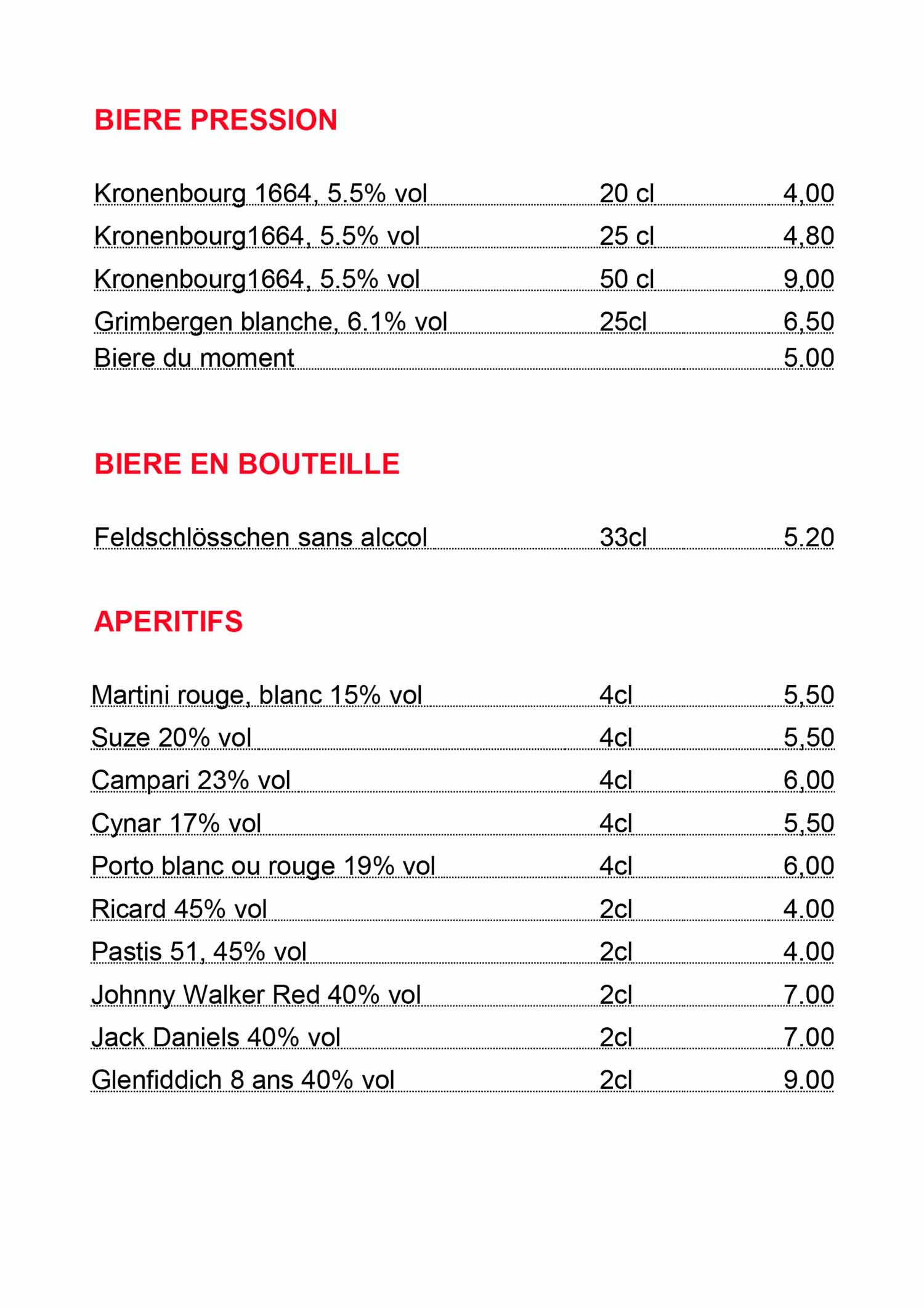 Carte boissons 2